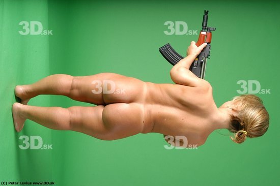 Whole Body Woman Pose with machine rifle Fighting poses Nude Average Fighting Studio photo references