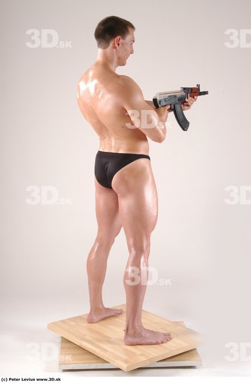 Whole Body Man Pose with machine rifle White Underwear Muscular