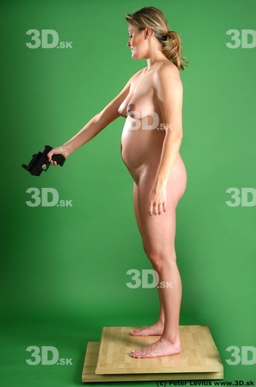 Whole Body Woman Pose with pistol White Nude Pregnant