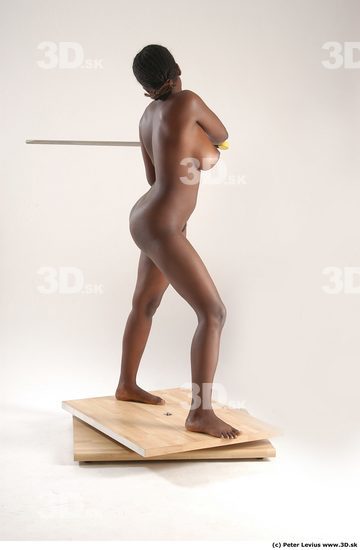 Whole Body Woman Pose with sword Black Nude Chubby Studio photo references