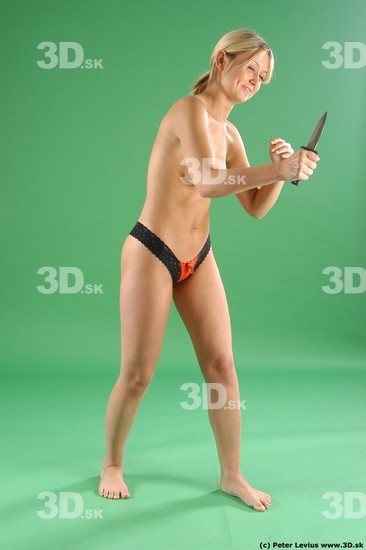 Whole Body Woman Pose with knife White Underwear Slim
