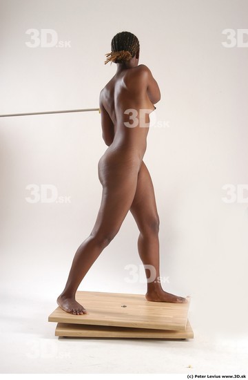 Whole Body Woman Pose with sword Black Nude Athletic Studio photo references