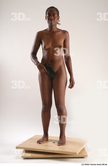 Whole Body Woman Pose with pistol Pose with sword Black Nude Athletic Studio photo references