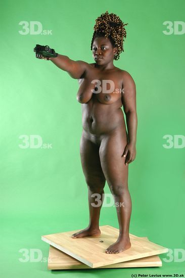 Whole Body Woman Pose with pistol Pose with sword Black Nude Slim Chubby Walking Studio photo references