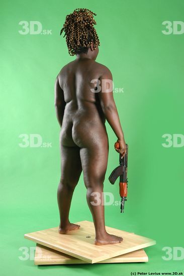 Whole Body Woman Pose with machine rifle Pose with sword Black Nude Slim Chubby Walking Studio photo references