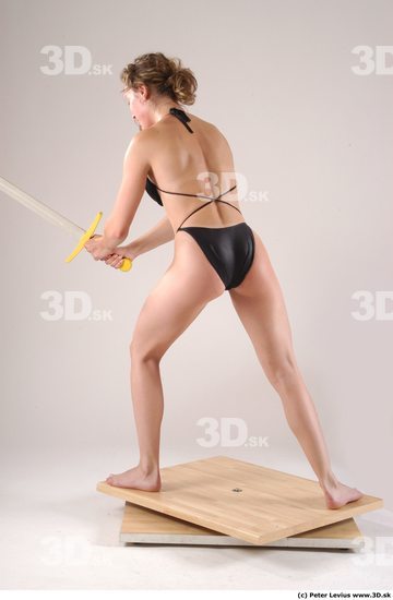 Whole Body Woman Pose with sword Underwear Muscular Studio photo references