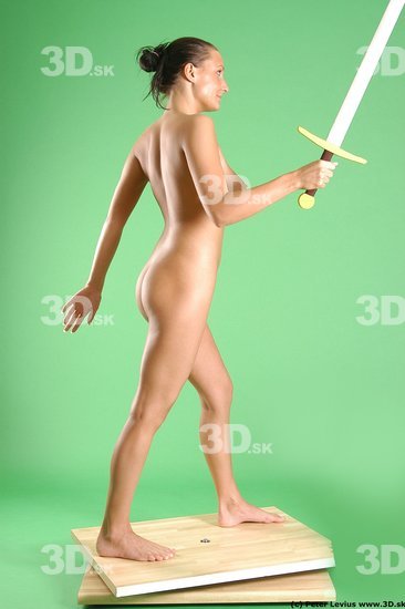 Whole Body Woman Pose with sword White Nude Slim