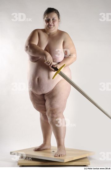 Whole Body Woman Pose with sword Nude Overweight Studio photo references