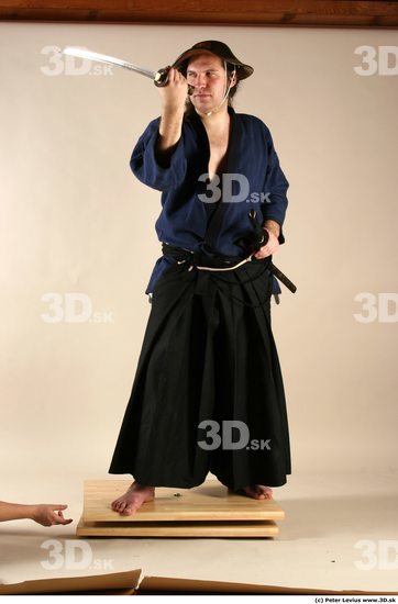 Whole Body Phonemes Man Pose with sword White Hairy Historical Average Male Studio Poses