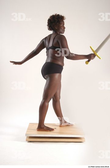 Whole Body Woman Pose with sword Black Underwear Chubby