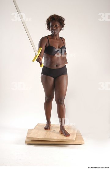 Whole Body Woman Pose with sword Black Underwear Chubby