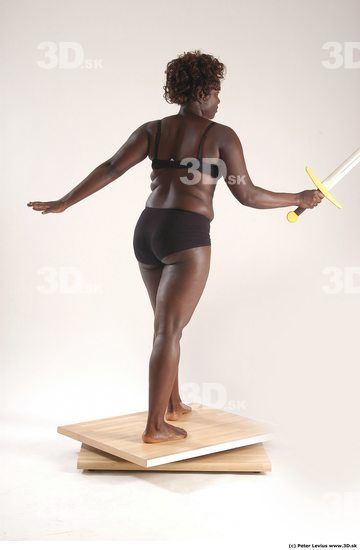 Whole Body Woman Pose with sword Black Underwear Chubby