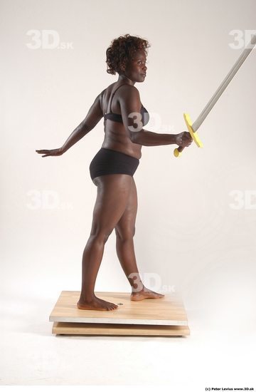 Whole Body Woman Pose with sword Black Underwear Chubby