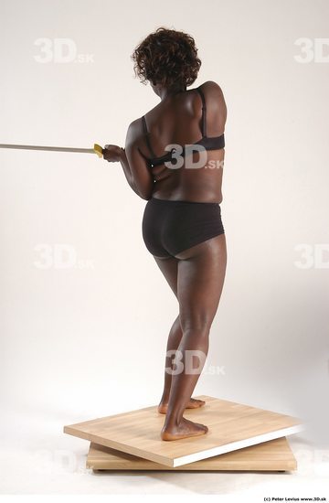 Whole Body Woman Pose with sword Black Underwear Chubby