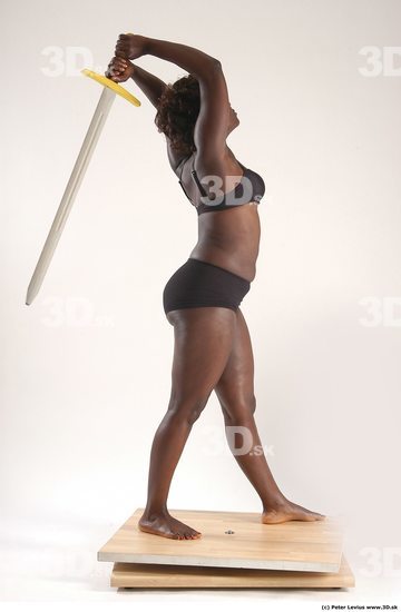 Whole Body Woman Pose with sword Black Underwear Chubby