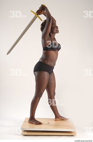 Whole Body Woman Pose with sword Black Underwear Chubby