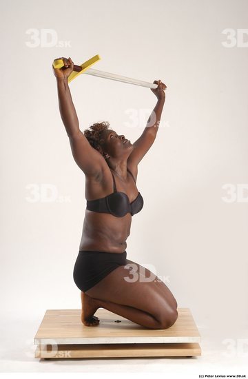 Whole Body Woman Pose with sword Black Underwear Chubby