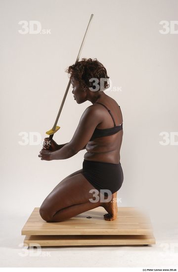 Whole Body Woman Pose with sword Black Underwear Chubby