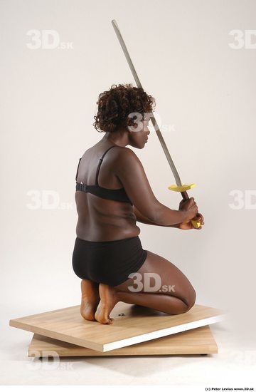 Whole Body Woman Pose with sword Black Underwear Chubby