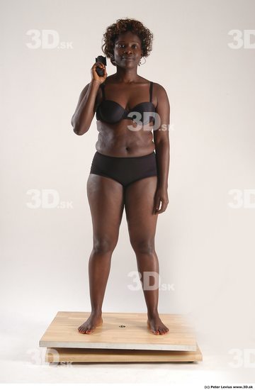 Whole Body Woman Pose with pistol Black Underwear Chubby