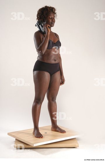 Whole Body Woman Pose with pistol Black Underwear Chubby