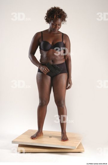 Whole Body Woman Pose with pistol Black Underwear Chubby