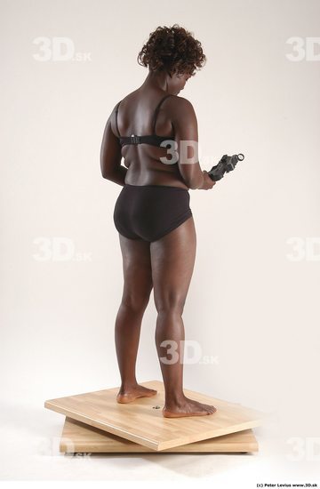 Whole Body Woman Pose with pistol Black Underwear Chubby