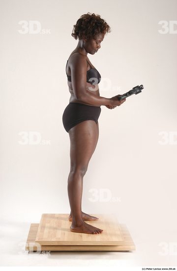 Whole Body Woman Pose with pistol Black Underwear Chubby