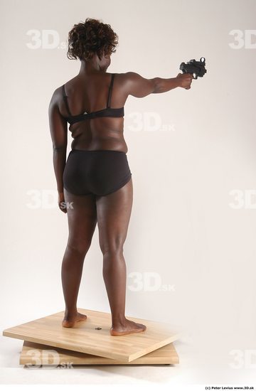 Whole Body Woman Pose with pistol Black Underwear Chubby