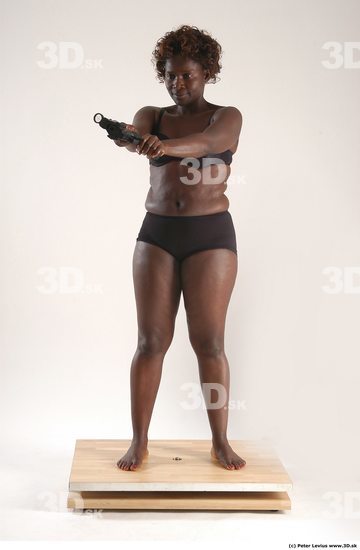 Whole Body Woman Pose with pistol Black Underwear Chubby