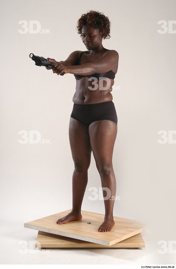 Whole Body Woman Pose with pistol Black Underwear Chubby