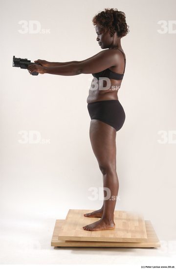 Whole Body Woman Pose with pistol Black Underwear Chubby