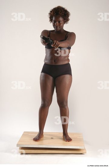 Whole Body Woman Pose with pistol Black Underwear Chubby