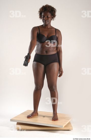 Whole Body Woman Pose with pistol Black Underwear Chubby