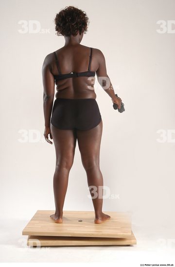 Whole Body Woman Pose with pistol Black Underwear Chubby