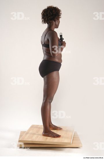 Whole Body Woman Pose with pistol Black Underwear Chubby