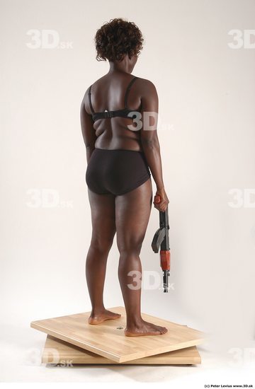 Whole Body Woman Pose with machine rifle Black Underwear Chubby