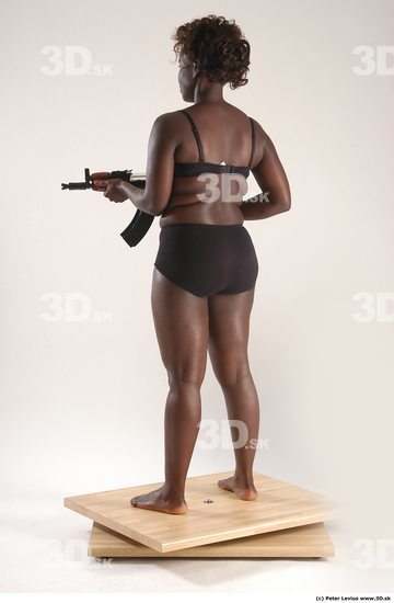 Whole Body Woman Pose with machine rifle Black Underwear Chubby