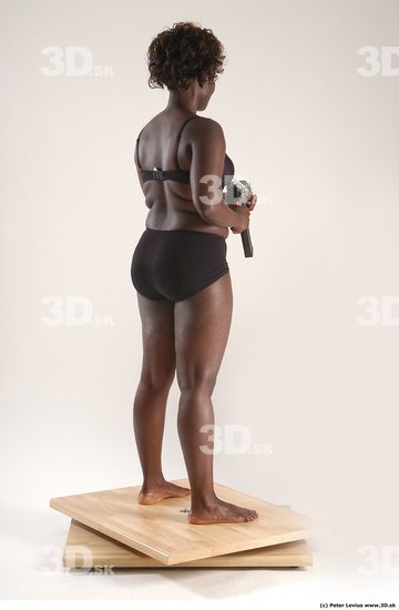 Whole Body Woman Pose with machine rifle Black Underwear Chubby