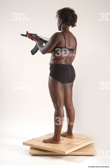 Whole Body Woman Pose with machine rifle Black Underwear Chubby