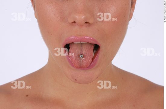 Whole Body Tongue Woman Piercing Slim Athletic Studio photo references