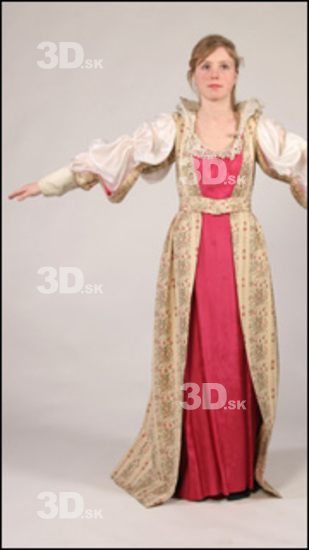 Whole Body Woman T poses White Historical Slim Costume photo references