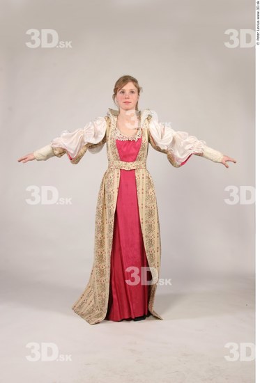 Whole Body Woman T poses White Historical Slim Costume photo references