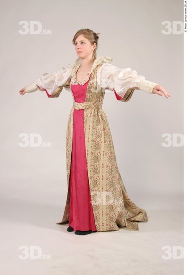 Whole Body Woman T poses White Historical Slim Costume photo references