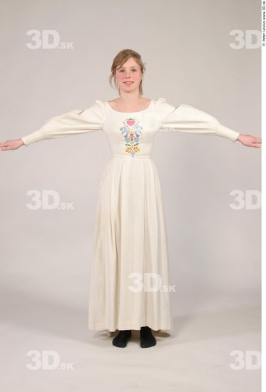 Whole Body Woman T poses White Historical Slim Costume photo references