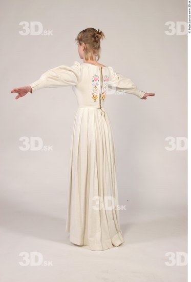 Whole Body Woman T poses White Historical Slim Costume photo references