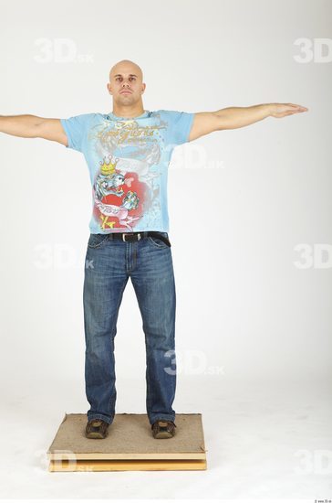 Whole Body Man T poses Casual Chubby Bald Studio photo references