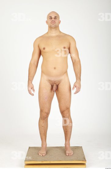 Whole Body Man Nude Casual Chubby Bald Studio photo references