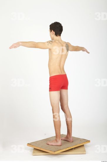 Whole Body Man Animation references T poses Tattoo Casual Underwear Pants Slim Studio photo references