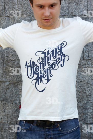 Upper Body Man White Casual T shirt Chubby